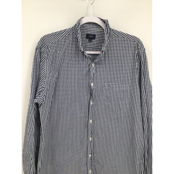 J. Crew Check Pattern Button Front Long Sleeve Shirt Blue Size Large Tall - Picture 3 of 9